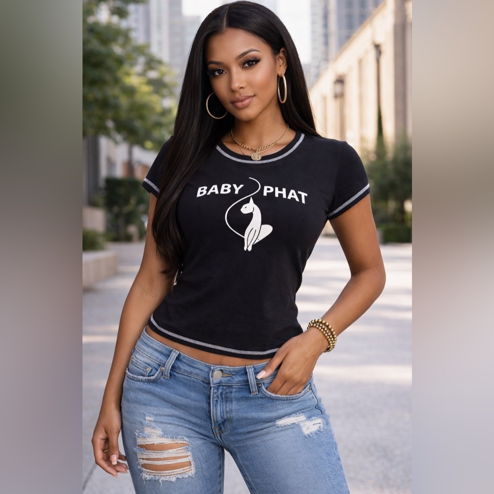 NWT Baby Phat Women’s Black and White Logo Tee